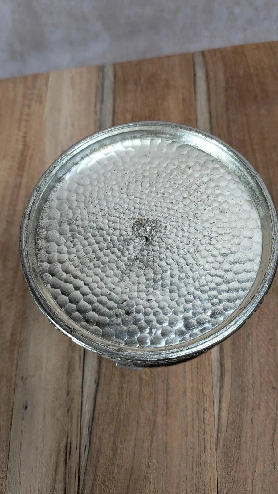 Oude ronde zilveren metalen doos - Rode fluwelen binnenkant – photo 8